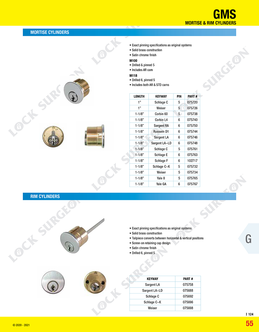 Kelowna GMS Products Mortise Cylinder locks and Rim Cylinder Locks