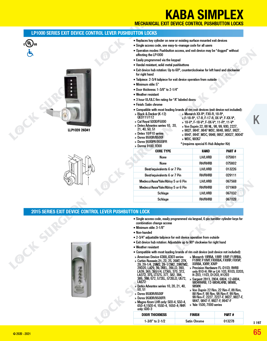 Kaba Simplex Push-button Entry-Kaba Simplex Mechanical Exit Device Control Push-button Locks Kelowna.