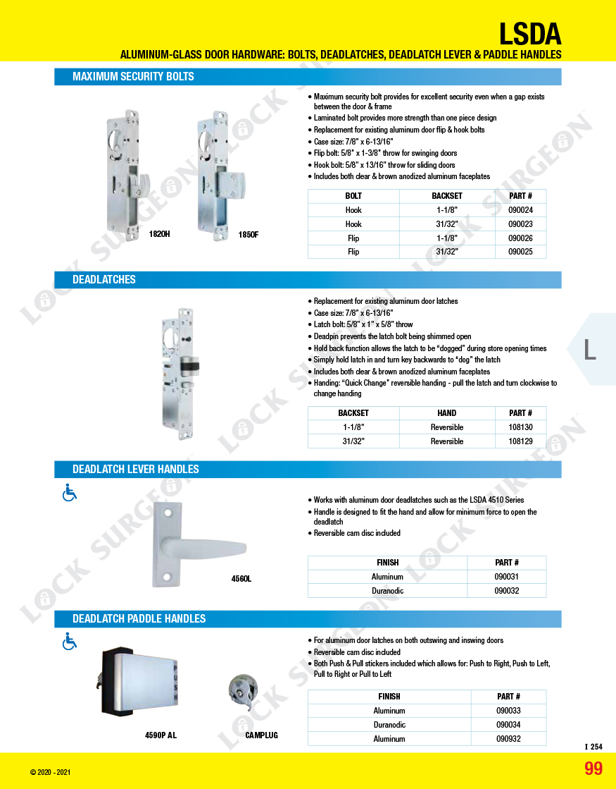 Glass-Aluminum LSDA Door Hardware-Bolts-Deadlatches-Deadlatch Lever and Paddle Handles Kelowna.