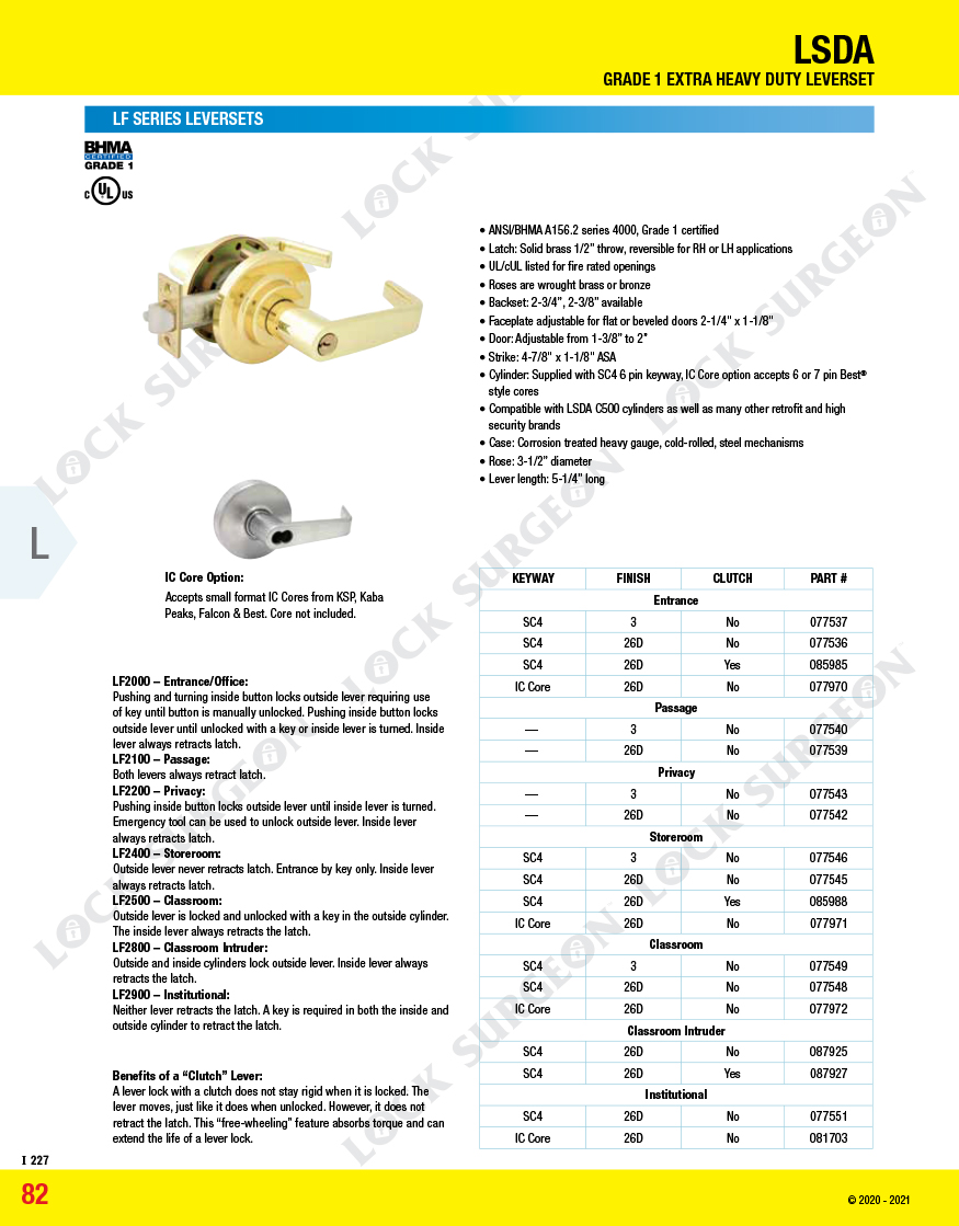 LSDA commercial handle & deadbolts, grade 1 extra heavy duty leversets & LF series leversets Kelowna.