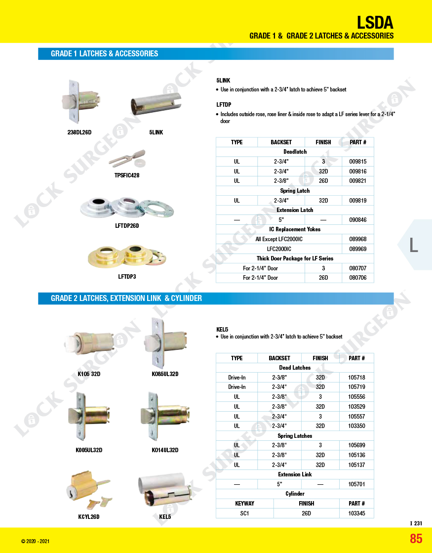 Kelowna LSDA commercial handles & deadbolts grade 1 & 2 latches & accessories extension link cylinders