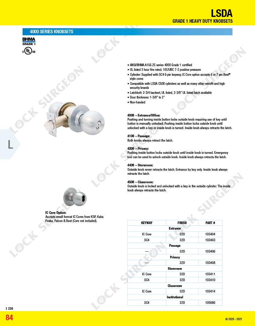 LSDA commercial handle & deadbolts access control heavy duty deadbolts, 4000 series knobset Kelowna.