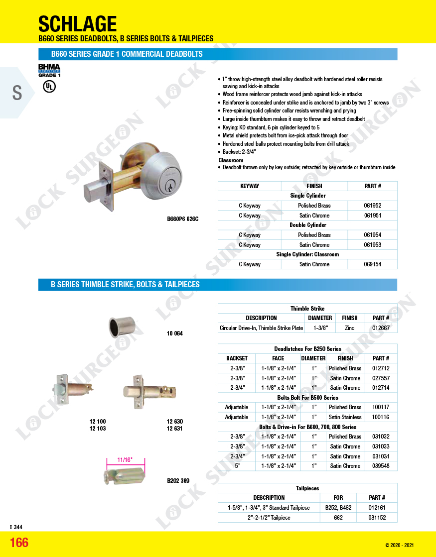 Schlage B660 Series Grade 1 Commercial Deadbolts and B Series Thimble Strike-Bolts-Tailpieces Kelowna.